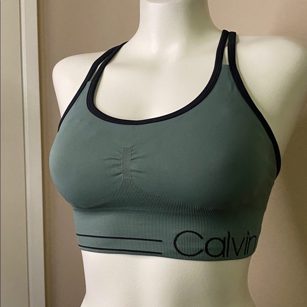 Calvin Klein Performance Olive and Black Strappy logo Sports Bra